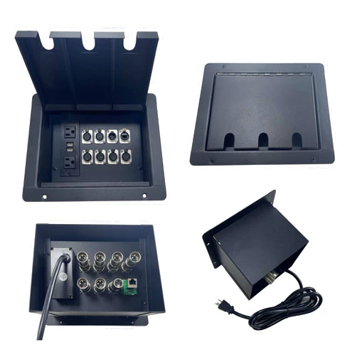 ProSpeakerparts ProCraft Recessed Floor Pocket - High-Capacity Stage Pocket with A 2-Hole Lid; 1 Wired AC Outlet; and 6 XLR Female, 1 XLR Male, and 1 RJ45 Connectors