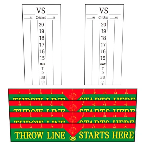 DIMBOI 2 Pcs Dry Erase Darts Scoreboard, Dart Scoreboard PET Stickers for Broken Stain Replacement, Cricket, and 01 Dart Game,4 Pcs Dart Throw Line Dart Floor Marker PVC