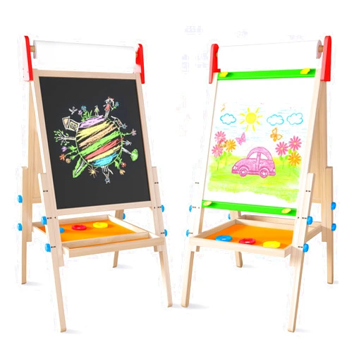 Tiny Land Easel for Kids with 2 Drawing Paper Roll, Learning-Toy for 3,4,5,6,7,8 Years Old Boy & Girls, Wooden Chalkboard & Magnetic Whiteboard & Painting Paper Stand, Gift & Art Supplies for Toddler