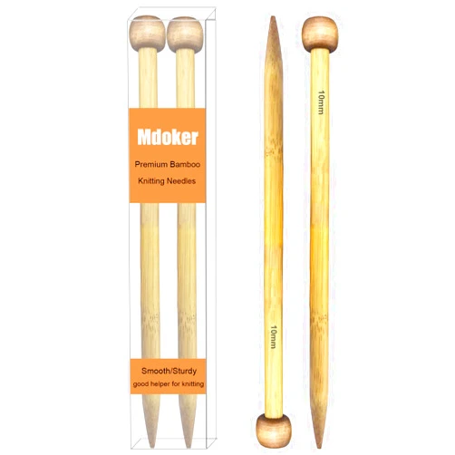 Mdoker Bamboo Knitting Needle Straight Single Pointed Sweater Knitting Needles 13.8-inch Length for Handmade DIY Knitting Projects,Size US 15(10mm)