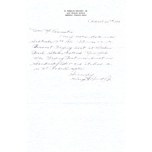 George D. Grundy, Jr. - Autograph Letter Signed 04/22/1973