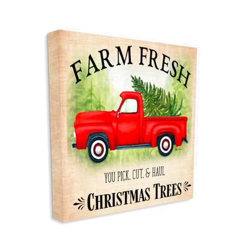 Stupell Industries Holiday Red Truck Cut and Hull Christmas Trees Canvas Wall Art, 17 x 17, Beige