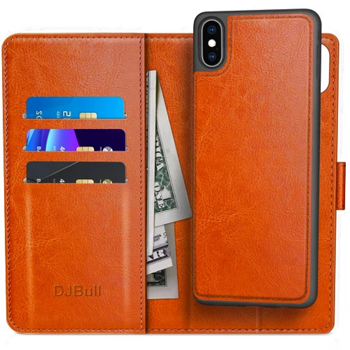 DJBull for iPhone Xs Max 6.5 inch 2-in-1 Detachable Wallet case with Credit Card Holder【RFID Blocking】,Flip Folio Book PU Leather Protective Cover Women Men for Apple XS Max/10S Max case Light Brown