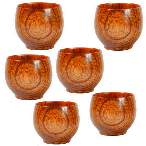 CTKcom 6 Pack Wooden Small Cup Natural Solid Wood Mug for Drinking Tea Beer Milk Coffee Hot Drinks