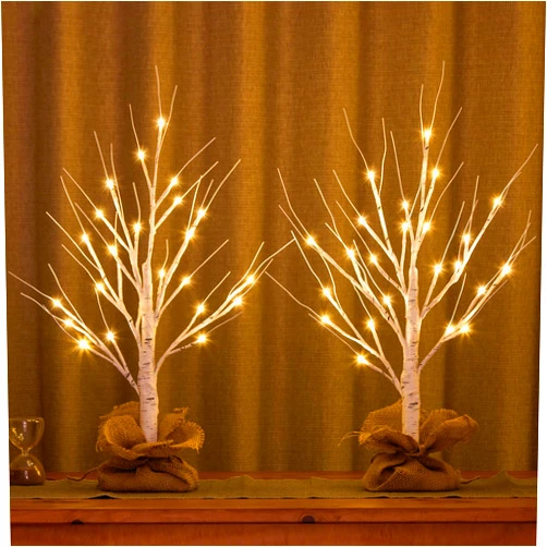 HOLILLUMA Lighted Birch Tree Christmas Decorations, 2Pack 2FT USB Rechargeable Christmas Tabletop Tree, Timer Function, Pre-Lit Artificial Mini Money Birch Tree for Home Centerpiece Fireplace Party Decor
