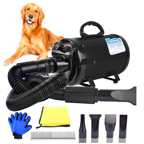HooHcc Dog Dryer, 4.5HP All-in-one Pet Grooming Dryer with Adjustable Speed and Temperature Control Dog Blow Dryer, Dog Hair Dryer with 4 Nozzle, Comb, Towel & Glove (Black)