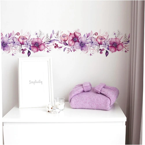 Sacinora Romantic Purple-Pink Flower Vine Wall Stickers, sacinora Botanical Floral Art Peony Rose Daisy Wall Decals Removable Vinyl Peel and Stick for Living Room Bedroom Bathroom Kitchen Decoration