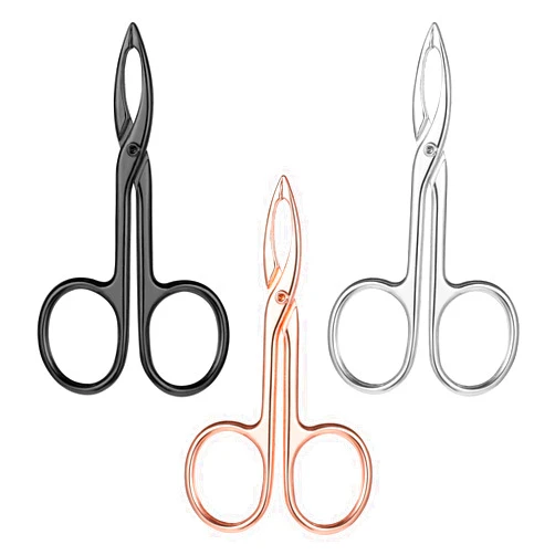 Dimeho Tweezers Scissor Handle, Straight Tip Eyebrows Tweezers Scissors Shaped Hair Plucker Portable Beauty Tool for Facial Hair Remover Eyebrows Care (Black/Silver/Rose Gold,3 Pcs)