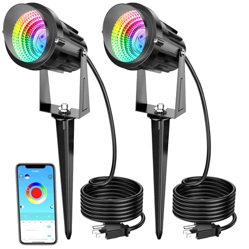 Musuger 1500LM LED High Brightness Outdoor Landscape Lighting 15W RGB Color Changing Landscape Lights Remote Control Spot-Lights with Plug in IP66 Waterproof Flood Light for Garden - 2 Pack