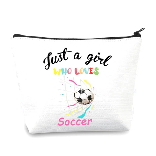 CMNIM Girl Soccer Gifts Just a Girl Who Loves Soccer Makeup Bags Soccer Travel Cosmetic Bag Gift for Soccer Players Fans