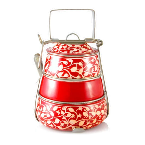 Indian-Tiffin 3 Tier Pyramid Red Handpainted Tiffin by Indian-Tiffin