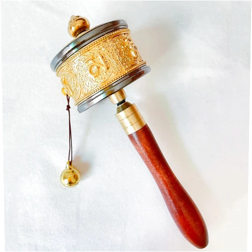 Eggone Copper Hand Held Prayer Wheel with Tibetan Buddhist Six-Character Truth Premium Buddha Scriptures, Wooden Handle Prayer Wheel for Praying, blessing, Meditation, Healing, Relaxing, Yoga