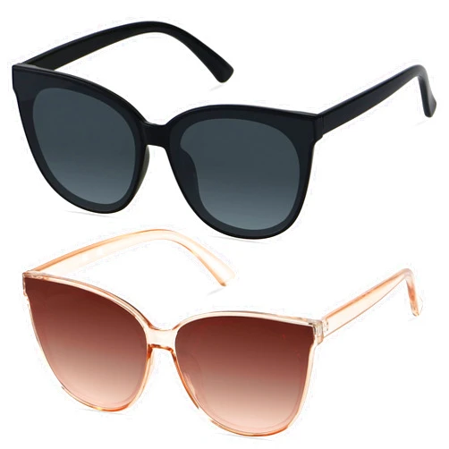 LYZOIT Oversized Cat Eye Sunglasses for Women Big Large Cateye Frame Shades 2 Pack Fashion Vintage Sun glasses