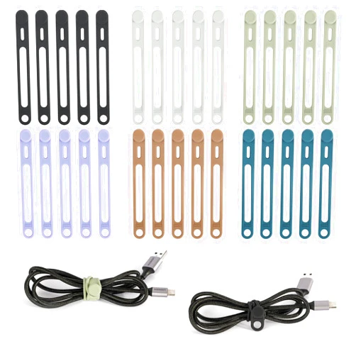 Viaky 30Pack Reusable Silicone Cable Ties, Viaky Cord Wrap Wire Organizer Stretchy Tie Cable Bands Cord Holders For USB HDMI PC Ethernet Home Kitchen Appliances Cables (6 Colors)