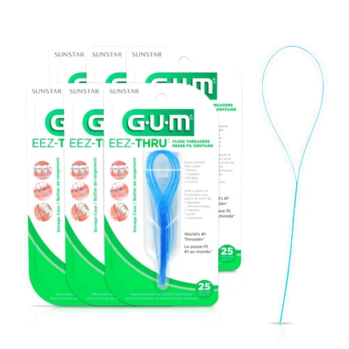 GUM EEZ-Thru Floss Threaders, Dental Flossers for Braces, Bridges, & Implants,25ct(6pk)