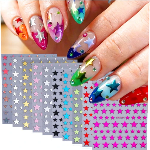 STZPRONAIL Star Nail Stickers for Nail Art 10 Colors Star Nail Decals Metallic Gold Silver Black White Star Nail Art Designs Y2K Style Self-Adhesive Nail Supplies Starligh DIY Sliders Manicure Decoration