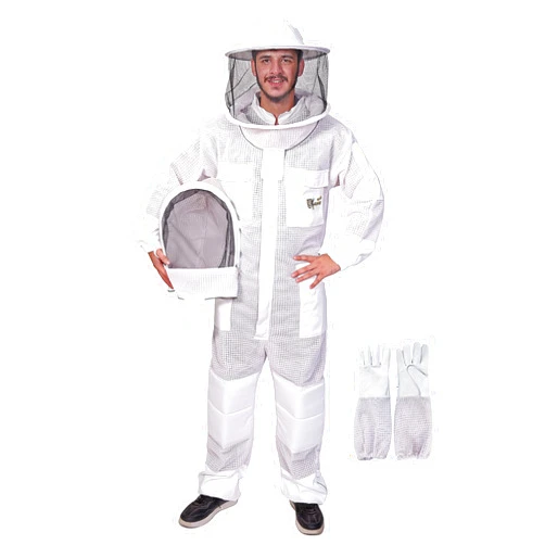 USKEEPERS 3 Layer Bee Suit, Apiarist Ultra Ventilated Beekeeping Suit for Men & Women, Beekeepers Suit with Bee Gloves & 2 Beekeeping Veils (White L)