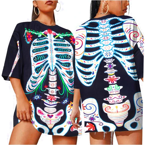 MOUSYA Women Dia De Los Muertos T-Shirt Sugar Skeleton Tshirt for Women Day of The Dead Shirt Halloween Outfit