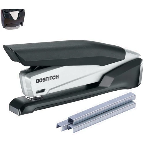 Bostitch Office Executive 3 in 1 Stapler, Includes 210 Staples and Integrated Staple Remover, One Finger Stapling, No Effort, 20 Sheet Capacity, Spring Powered Stapler, Black/Gray (INP20)