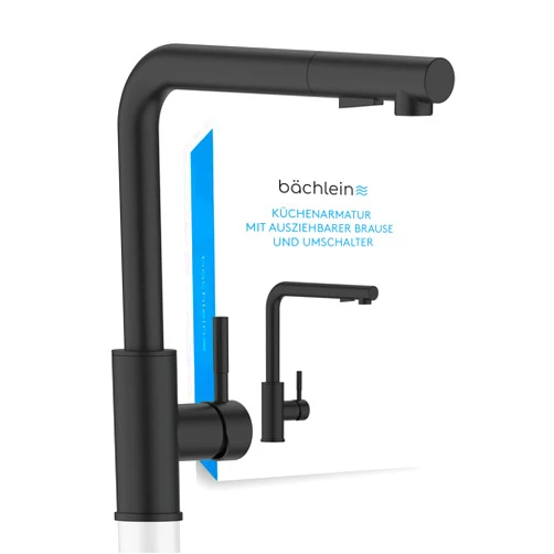 Bächlein 360 Degree Rotating Kitchen Mixer (Matte Black) - Stainless Steel Single Lever Sink Mixer with Extendable Hose and Switch Shower, Water Faucet