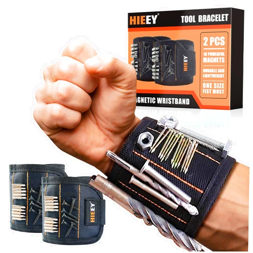 HIEEY 2 Pieces Magnetic Wristband for Holding Screws, Gifts for Men, Tool Belt Magnetic Wristband for Holding Screws, Cool Gadgets Christmas Gifts for Him Men Women Husband (Gift Box)