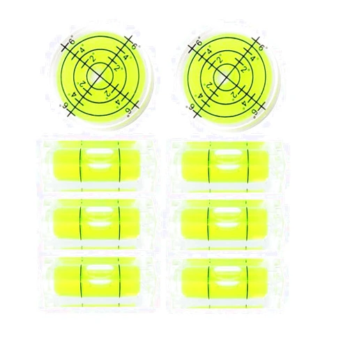 LAIESYA 8Pcs Small Bubble Spirit Level Mini Square Levels Measuring Tools for Balancing Frame, Mural, Picture Hanging, Turntable, Tripod, Camera, Phonograph, 10x10x29mm, 32x7mm (Set A)
