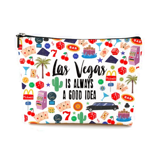 NGZS Las Vegas Travel Gift Cosmetic Bag Las Vegas Lovers Gift Las Vegas Souvenir Makeup Bag Girls Trip Gifts Favors Las Vegas City Themed Gifts for Girls Birthday Christmas Bachelorette Party Favors