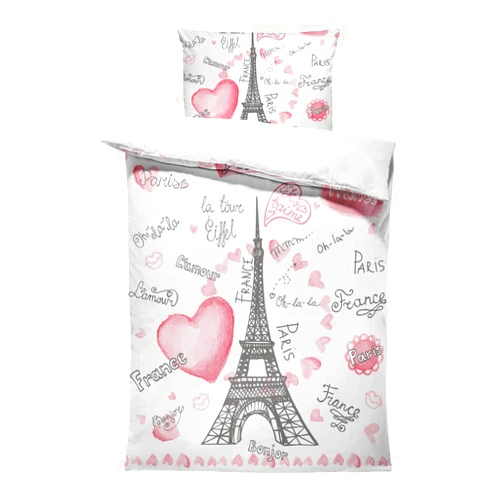 SHINICHISTAR Twin Size The Eiffel Tower Comforter Sets 3 Pieces Paris Bedding Set for Kids Teens Girls Heart France Bedroom Decor