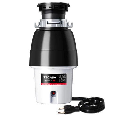 TECASA 3/4 HP Garbage Disposals with Sound Reduction, TECASA Continuous Feed, Stainless Steel Food Waste Grinding System for Kitchen Sink Food Waste, Power Cord Included, Grey and Black, HyperCrush 75