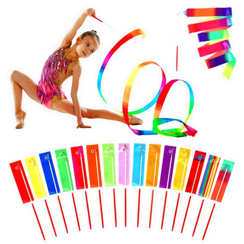 Yilloog Ribbon Dancing Wands Party Favors, 78.7 Inch Gymnastics Ribbon Streamers Rainbow Artistic Ribbon Dancer Twirling Wands, Rainbow Birthday Decorations, Girls Party Games