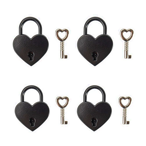 X Hot Popcorn 4 Pcs Small Metal Heart Shaped Padlock Mini Lock with Key for Jewelry Storage Box Diary Book,Black