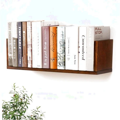 HOMWOO Floating Bookshelf Hanging FAS Grade Natural Solid Wood Shelves U-Shaped Floating Wall Shelf, for Living Room, Bedroom, Office Storage Shelf (Walnut)