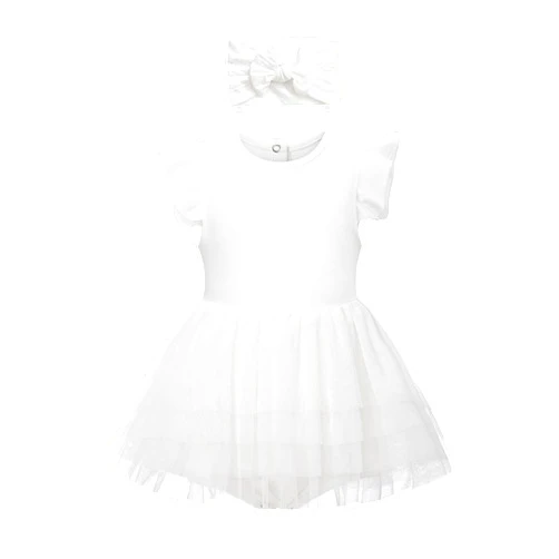 O2 BABY Organic Cotton Baby Girls Tutu Dress Baby's Tulle Dress with Headband Outfit Set 0-24Months