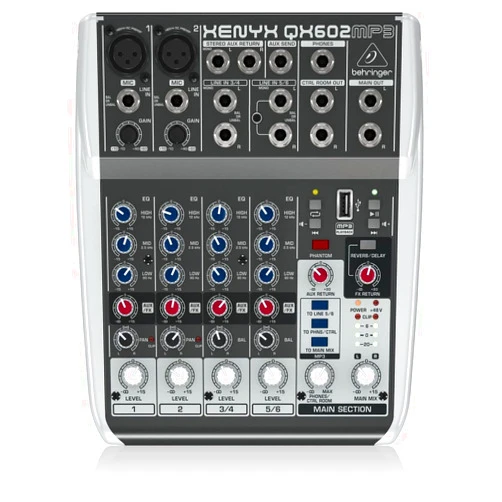 Behringer XENYX QX602MP3 Premium 6-Input 2-Bus Mixer with XENYX Mic Preamps, British EQ, MP3 Player and Multi-FX