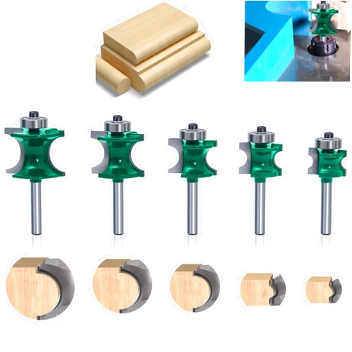 OLETBE-TECH OLETBE 5 PCS Router Bit Set, 1/4-Inch Shank Round Over Panel Cabinet Door Rail and Stile Router Bits, Woodworking Wood Cutter, Wood Carbide Groove Tongue Milling Tool (Green)