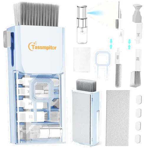Tassmpitor Keyboard Cleaner Laptop Cleaning Kit, Compact Keyboard Cleaning kit for Computer MacBook iPhone AirPods Pro, PC Electronic Cleaner Kit with Brush & Spray for Computer Screen, PC Camera Monitor, Blue