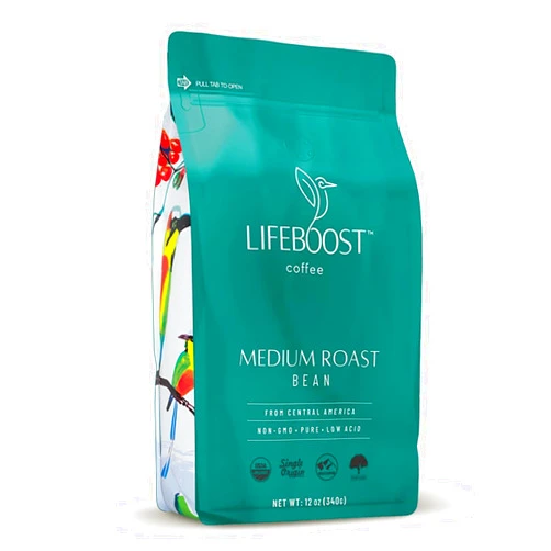 Lifeboost Organic Coffee Beans Medium Roast - Low Acid Single Origin Non-GMO Organic Whole Bean Coffee - Third Party Tested For Mycotoxins & Pesticides - 12 Ounces