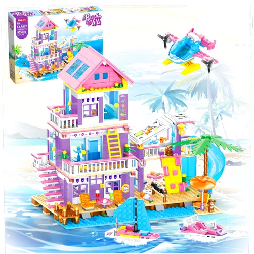 WINGIFT 955 Piece Beach House Building Set,Seaside Beach Villa Building Toys Friends Vacation Hut Blocks Set,STEM BuildingToys with Helicopter,Yacht,Sailboat,Christmas Birthday Gift for Girl Age 6-12+