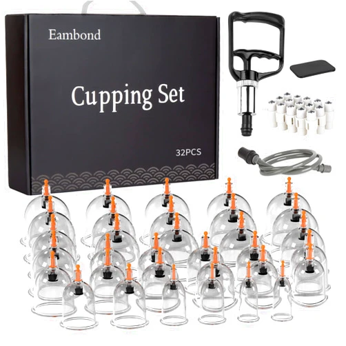 Eambond Cupping Therapy Set, 32 Cups Sets, Massage Back, Pain Relief, Physical Therapy, Chinese Cupping kit with Vacuum Pump - Massage Cupping Cup for Massage Therapists–Improve Your Health & Wellness