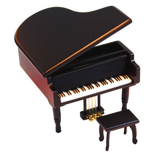ANGEL MELODY Wooden Grand Piano Music Box Mechanism with Bench and Metal Pedal, Ring Storage Box Wind up You are My Sunshine Musical Boxes Birthday Gifts for Her, Kids, Daughter, Boys, Girls, (Black)