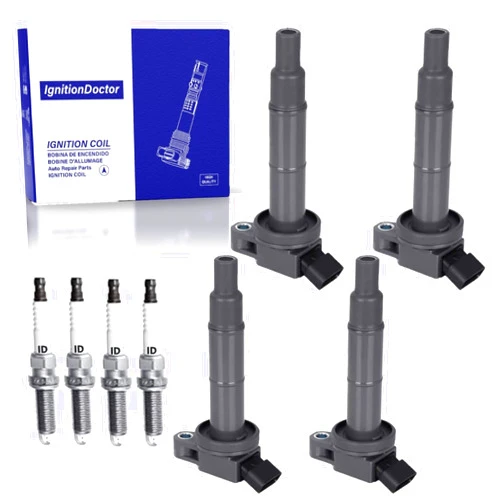 QVDX Long Endurance Iridium Spark Plugs and Ignition Coil Pack of 4, UF333 Compatible with Toyota Camry Matrix RAV4 Highlander Solara Vibe TC HS250h 2.4L 3.0L 3.3L l4 V6. Replaces 90919-02244