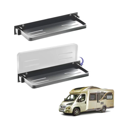 Hifor RV Shelves Aluminum Folding Wall Shelves Camper Storage and Organization Shelf Organizer for RV, Camper, Bedroom and Kitchen (2 Pack, Gray)