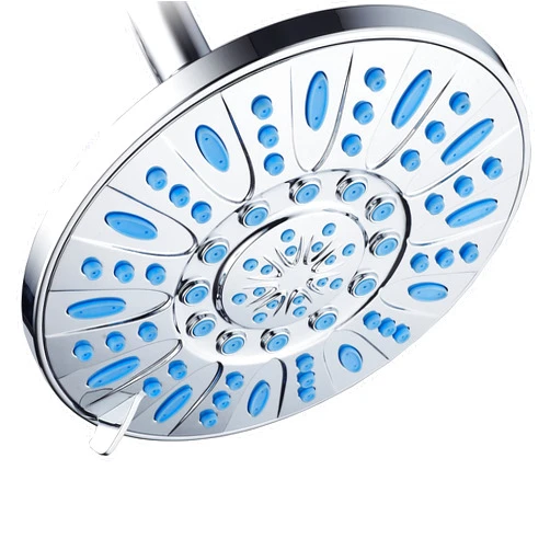 AquaDance 7-inch 6-Setting Rainfall Showerhead with Anti-Microbial Microban Protection from Mold, Mildew, and Bacteria - Clog-Free Wave Blue Jets, Chrome Finish