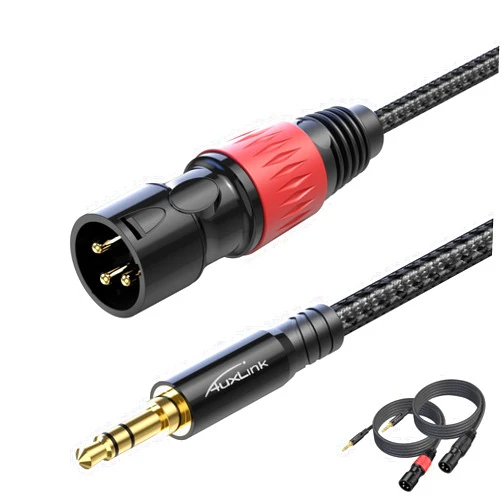 AuxLink XLR to 3.5mm Cable 3ft 2Pack, 3.5mm to XLR Male Cable, TRS to XLR Cable Gold-Plated 3-Pins, 1/8inch to XLR Microphone Cable Nylon Braided