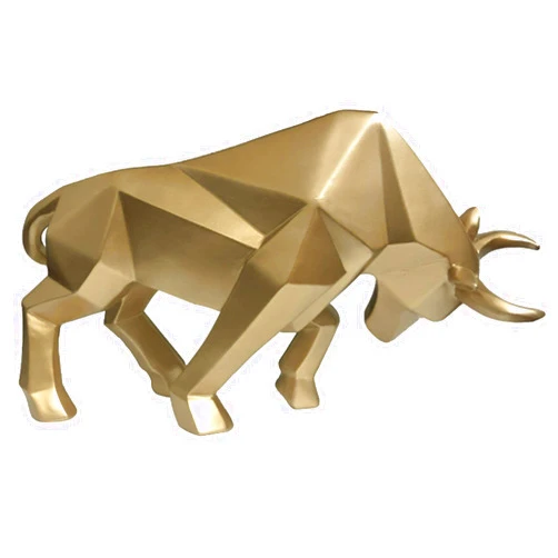 CALIDAKA Geometric Bull Statue Ornament, Abstract Sculptures Home Decor, Modern Cattle Statue Animal Figurine Resin Bull Sculpture for Home Office Gift (Gold)