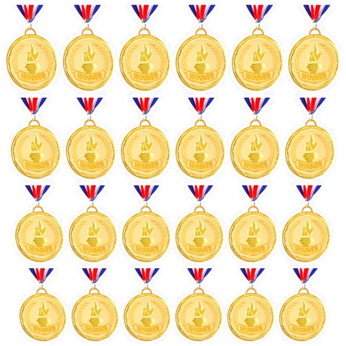 Caydo 24 Pieces Gold Medals Winner Award Gold Prizes with Neck Ribbon for Adults and Kids for Competitions, Sports, Party, 2 Inch