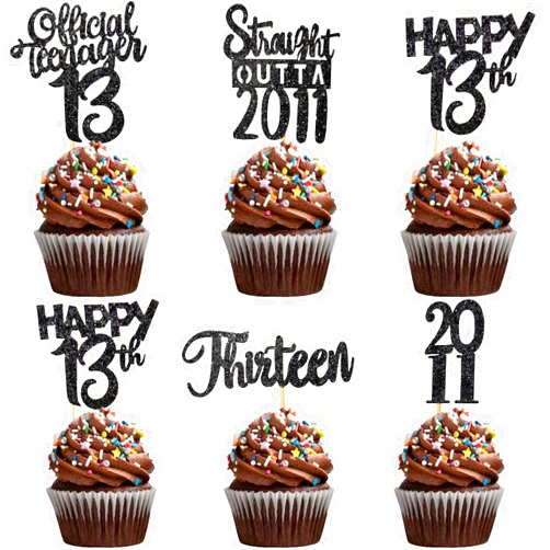 VCGUDOE 30PCS 13th Birthday Cupcake Toppers 13th Birthday Decorations for Boy 13th Birthday Decorations for Girl 2011 13th Birthday Decorations Cheers to 13th Birthday Party Decorations