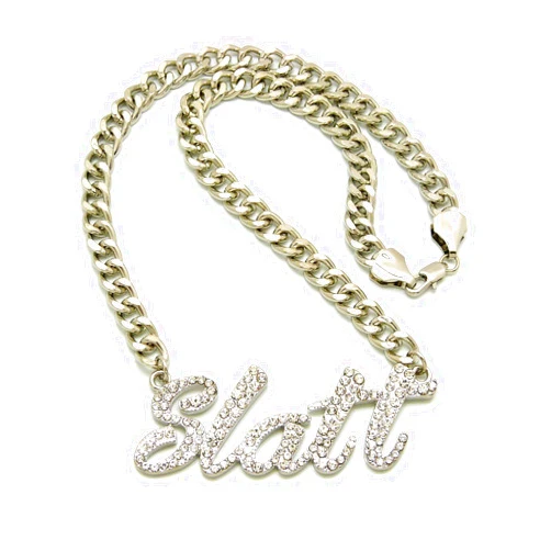NYFASHION101 Stone Stud Cursive Script Slatt Pendant 8mm 18