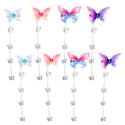 Xthrotsenk 8Pcs Butterfly Hair Clips Fluttering Tassel Fairy Hair Accessories Set Cute Barrettes Bride Wedding Head Pieces Valentines Wedding Prom Birthday Hairpins for Women(Blue Purple Pink)