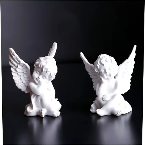 orenm 2 Pack Resin Cherubs White Angel Statue Figurine, Garden Sleeping Cherub Statue Sculpture Indoor Outdoor Home Decoration, Cute Adorable Angle Sculpture Memorial Statue(4